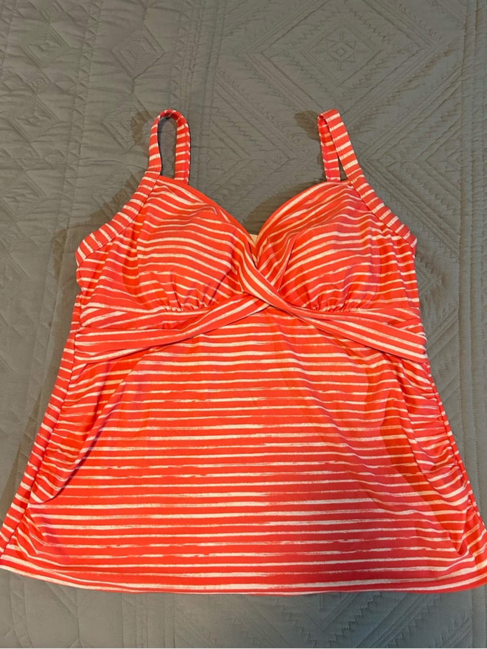 Striped Orange & White Tankini Top
